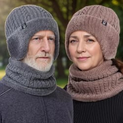 elderly thermal knitted winter hat with ear protection