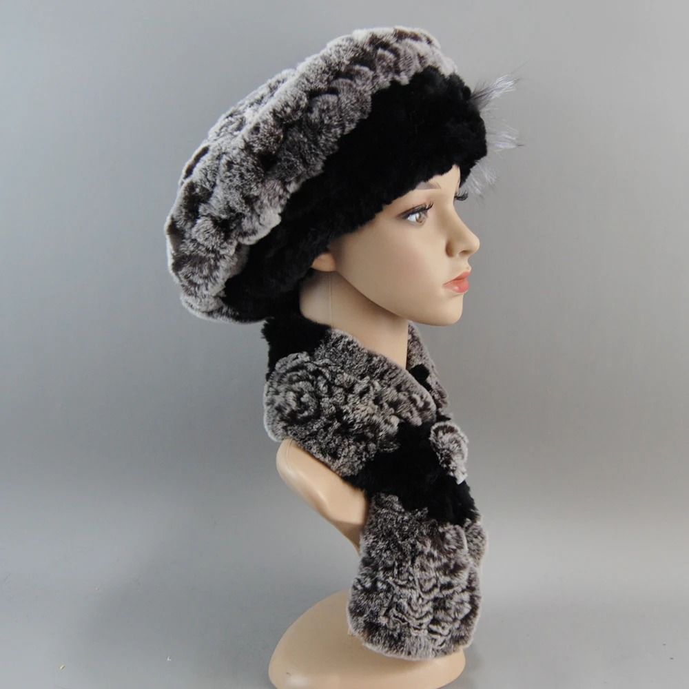 Luxury Genuine Rex Rabbit Fur Hat And Scarf Set 0