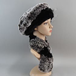 luxury genuine rex rabbit fur hat and scarf set