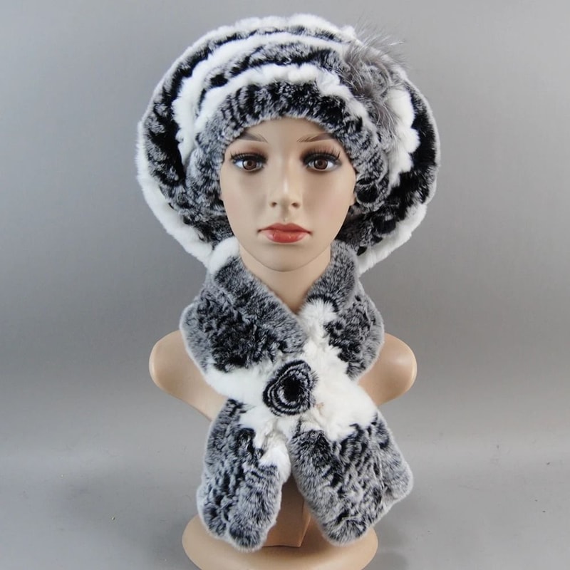 Luxury Genuine Rex Rabbit Fur Hat And Scarf Set 10