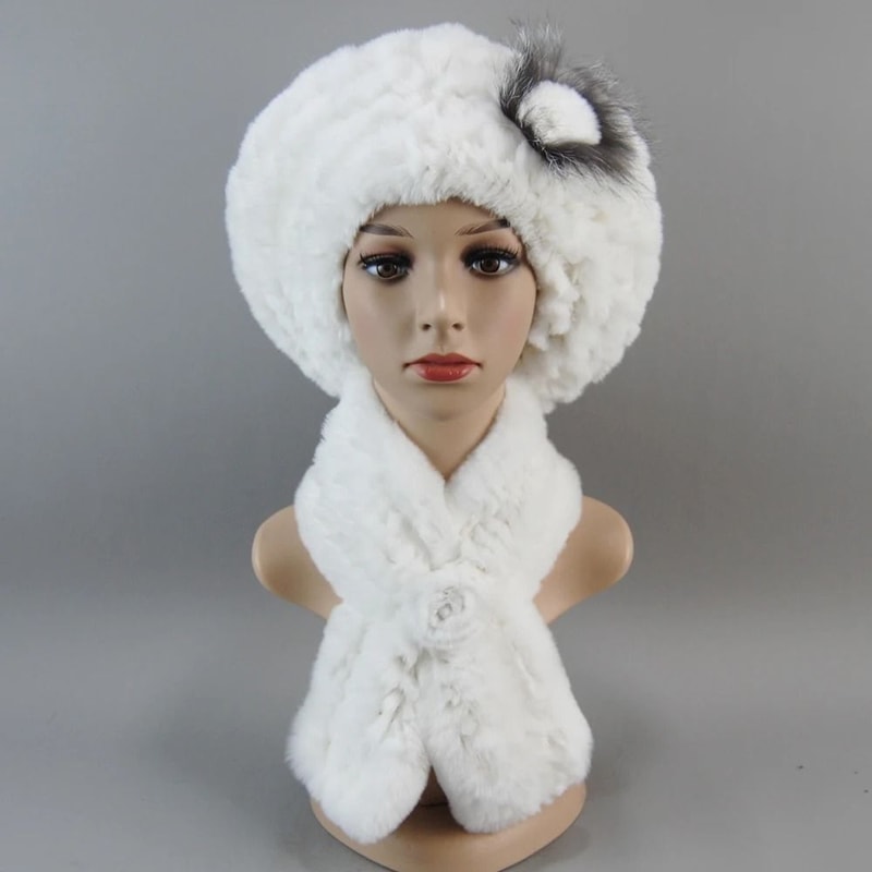 Luxury Genuine Rex Rabbit Fur Hat And Scarf Set 11