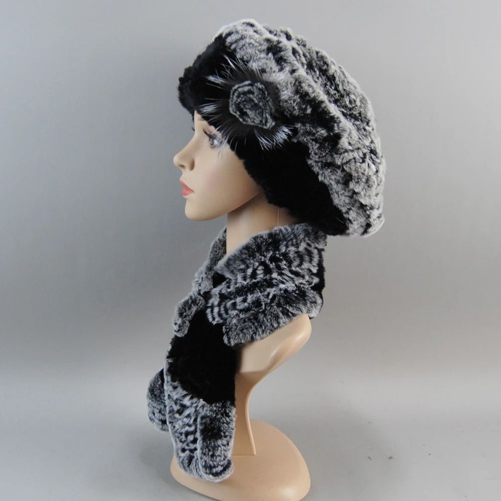 Luxury Genuine Rex Rabbit Fur Hat And Scarf Set 2