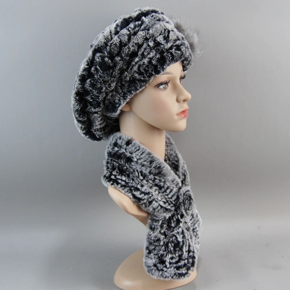 Luxury Genuine Rex Rabbit Fur Hat And Scarf Set 3