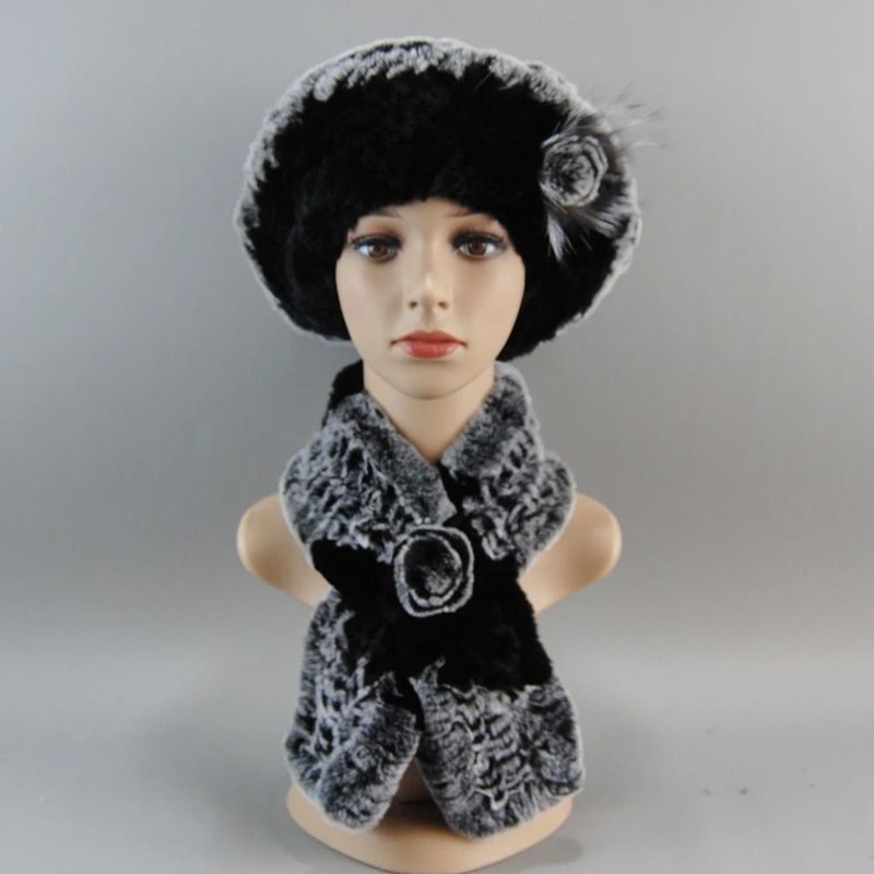 Luxury Genuine Rex Rabbit Fur Hat And Scarf Set 7