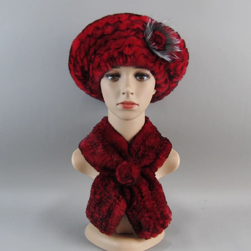 Luxury Genuine Rex Rabbit Fur Hat And Scarf Set 8