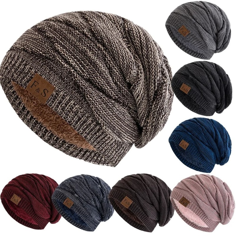 Unisex MixedColor Slouchy FleeceLined Winter Beanie 0
