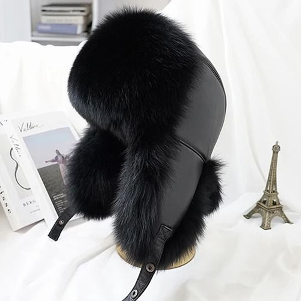 100 Real Silver Fox Fur Leather Bomber Hat 10
