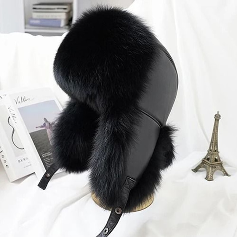 100 Real Silver Fox Fur Leather Bomber Hat 10