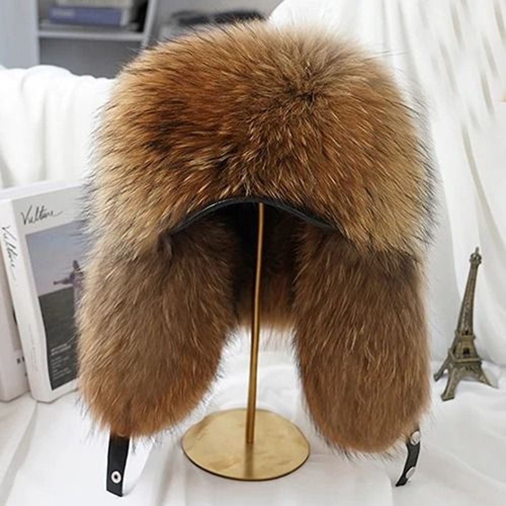 100 Real Silver Fox Fur Leather Bomber Hat 11