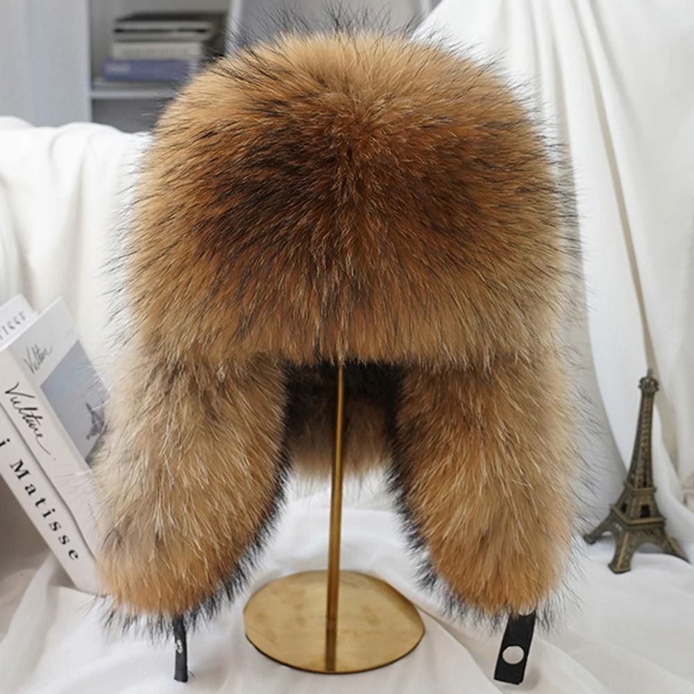 100 Real Silver Fox Fur Leather Bomber Hat 3