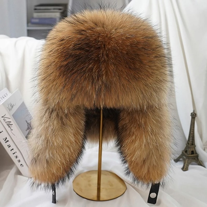 100 Real Silver Fox Fur Leather Bomber Hat 3