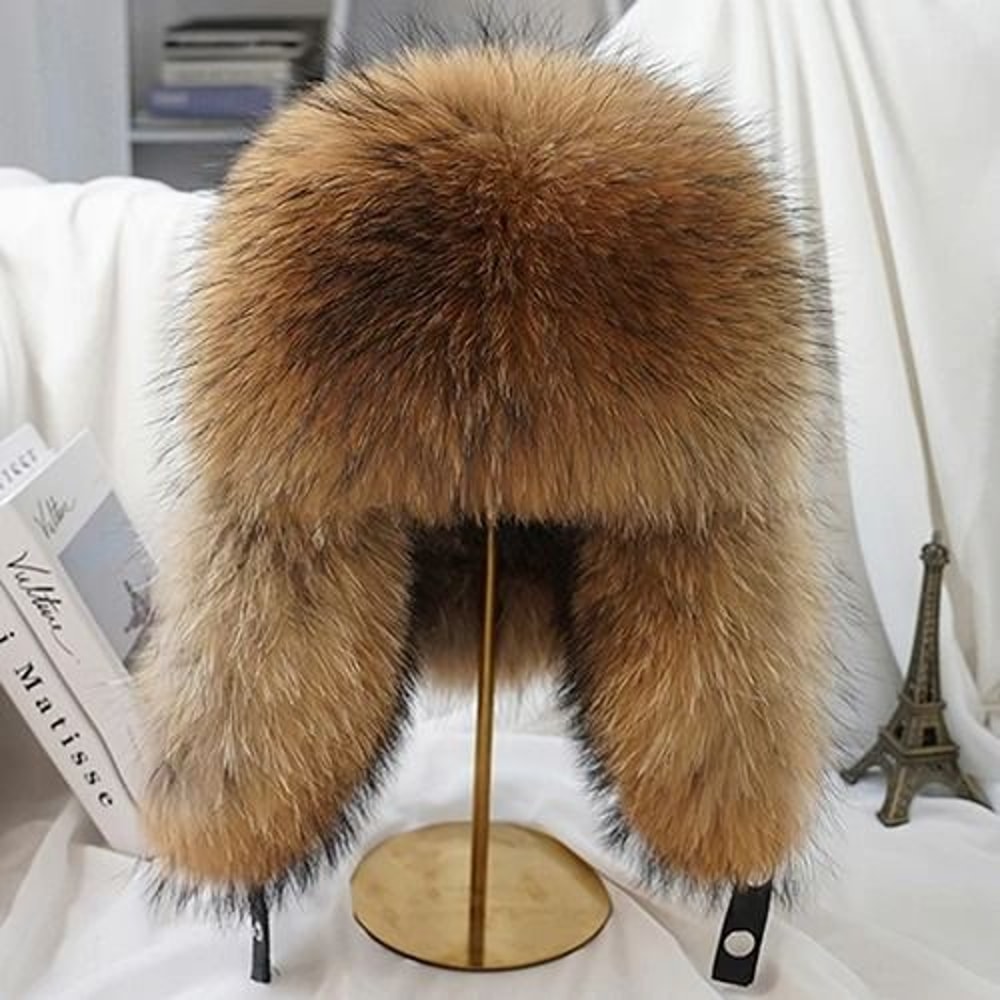 100 Real Silver Fox Fur Leather Bomber Hat 7