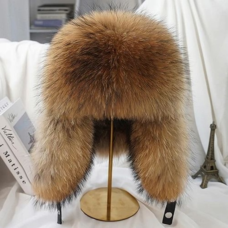 100 Real Silver Fox Fur Leather Bomber Hat 7