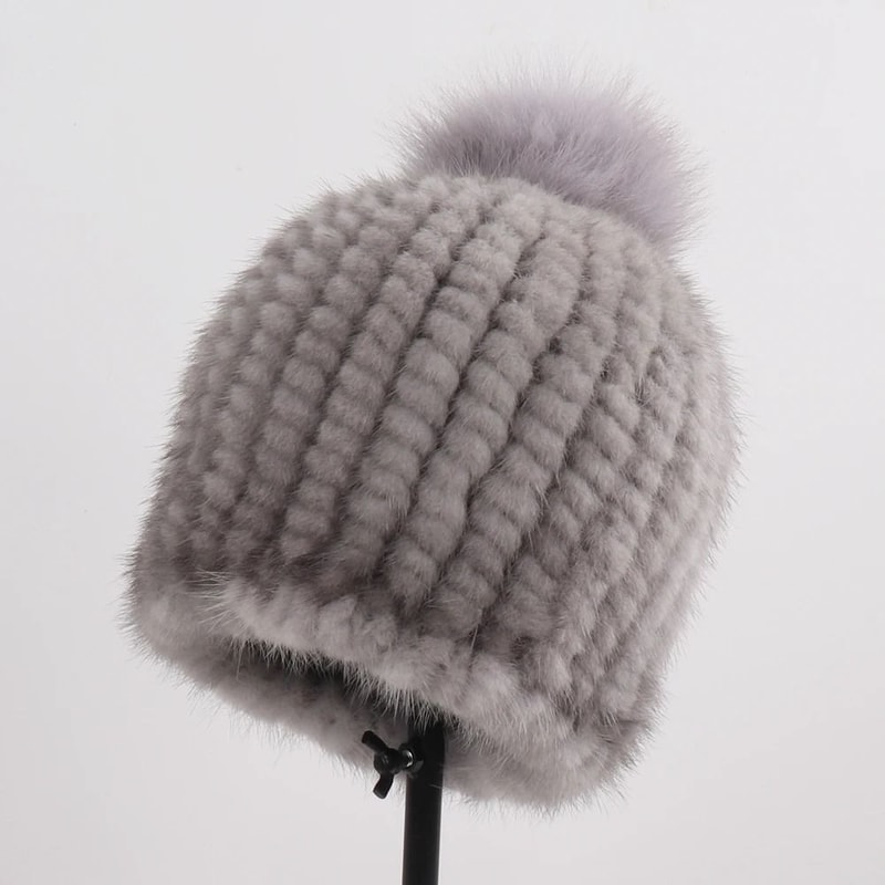 HandKnitted Genuine Mink Fur Thermal Beanie 2