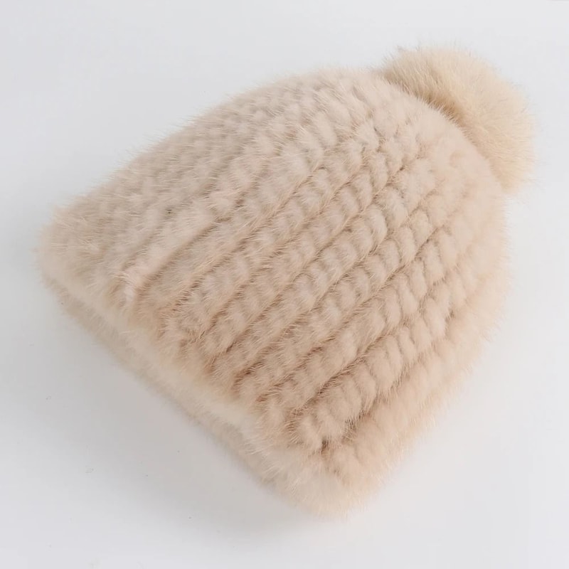 HandKnitted Genuine Mink Fur Thermal Beanie 3