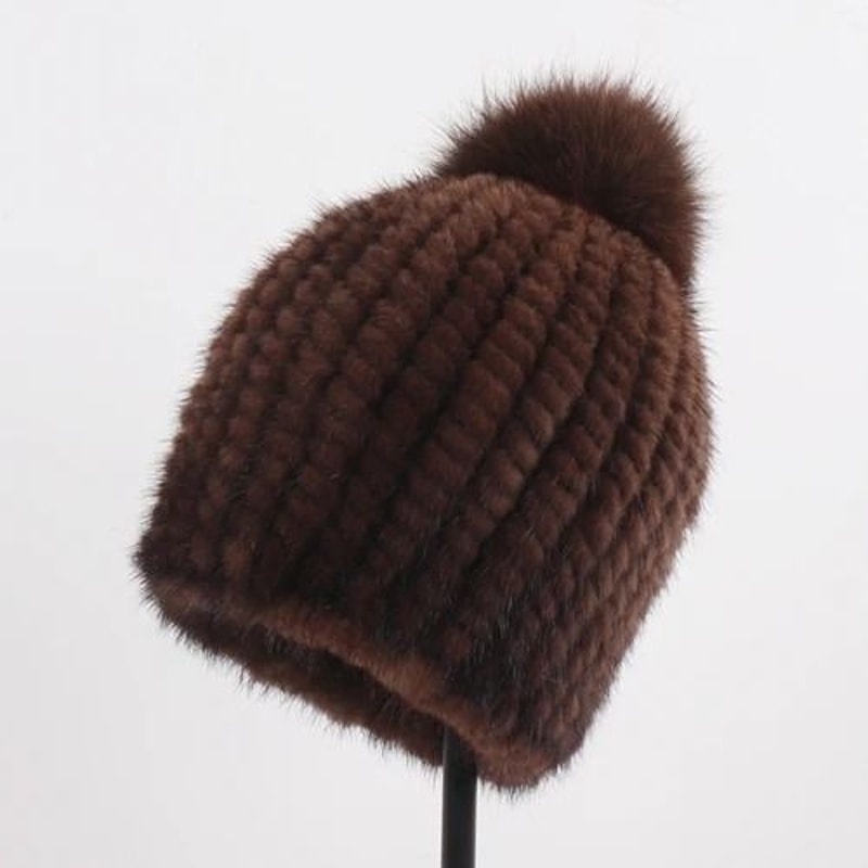 HandKnitted Genuine Mink Fur Thermal Beanie 6