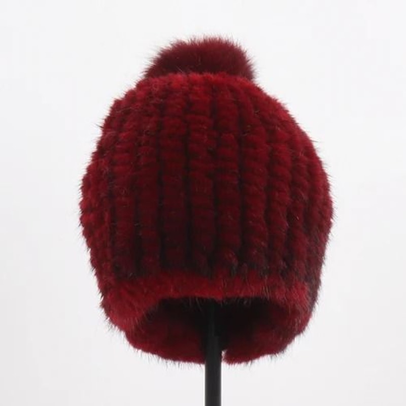 HandKnitted Genuine Mink Fur Thermal Beanie 7