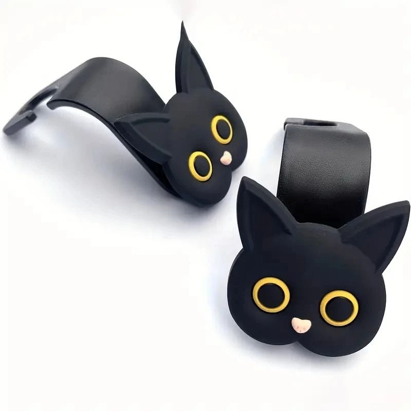 Adorable 2Piece 3D Cartoon Cat Universal Car Headrest Hook Set 1