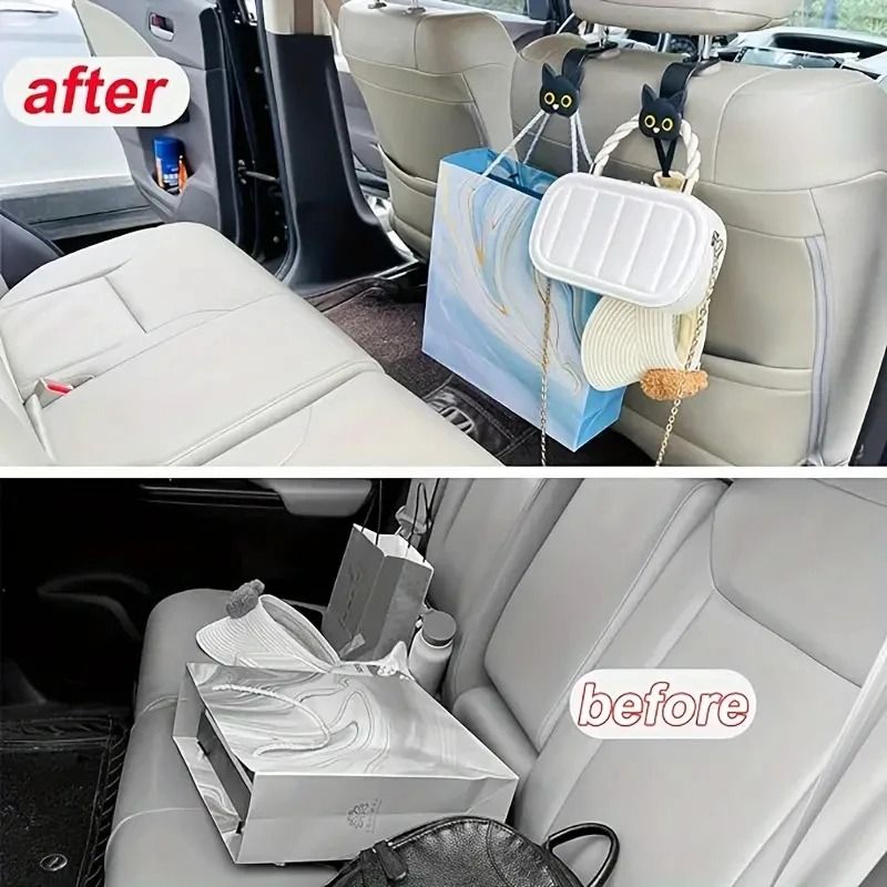 Adorable 2Piece 3D Cartoon Cat Universal Car Headrest Hook Set 3