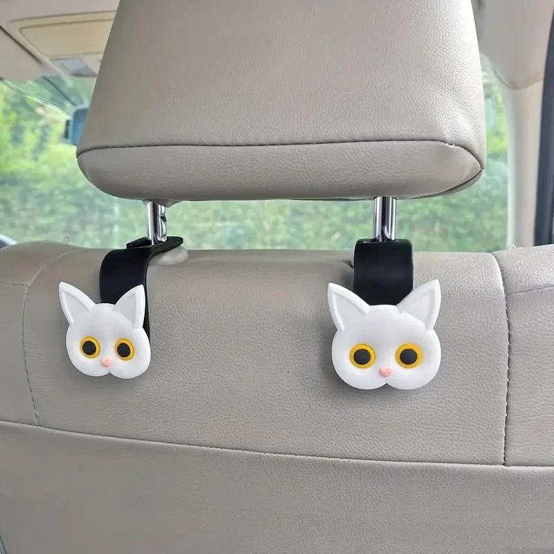 Adorable 2Piece 3D Cartoon Cat Universal Car Headrest Hook Set 5