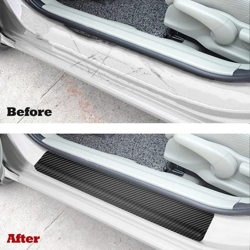 4Piece Carbon Fiber Leather Door Sill Protection Set 1