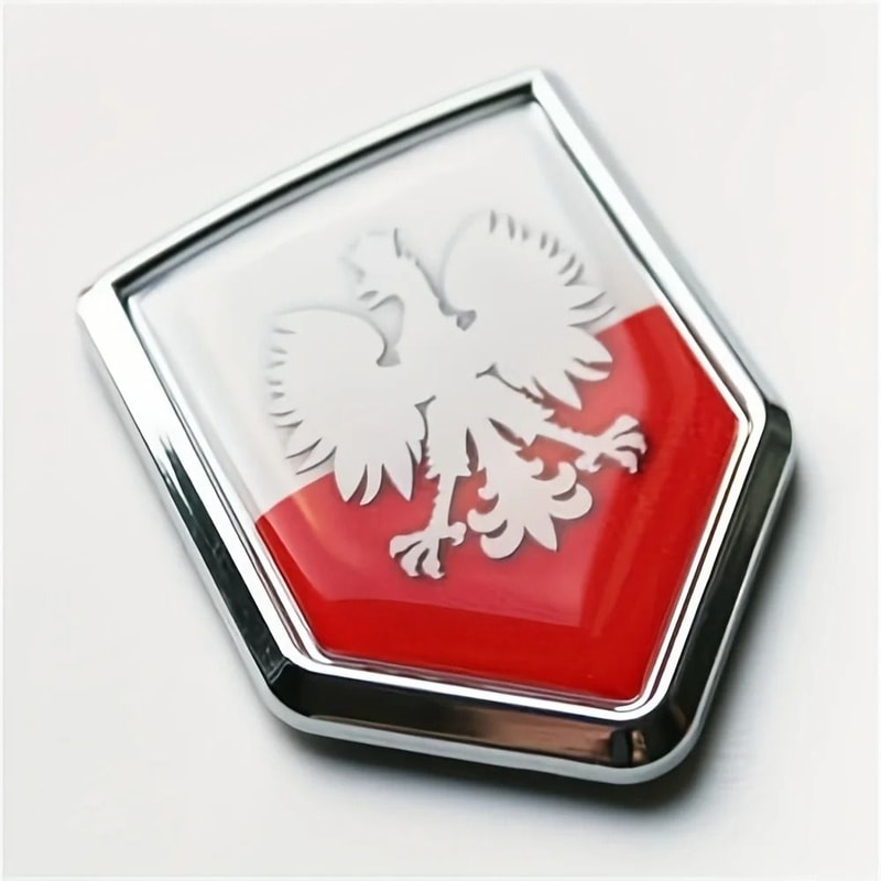 3D Poland White Eagle HighContrast Chrome Shield Emblem 1