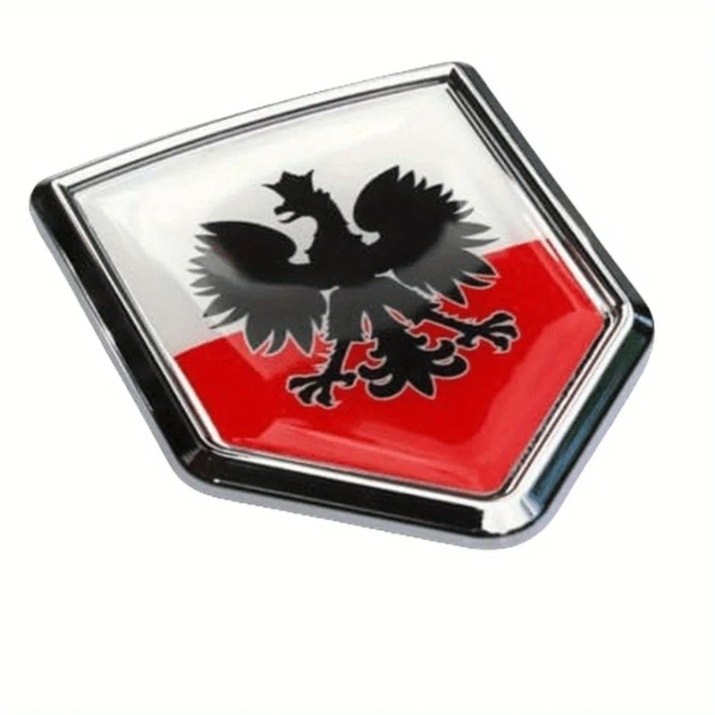 3D Poland White Eagle HighContrast Chrome Shield Emblem 7