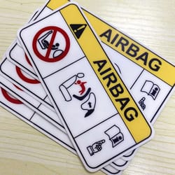 high-contrast "airbag" safety warning vinyl decal