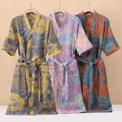 fashionable printed half-sleeve cotton kimono bathrobe