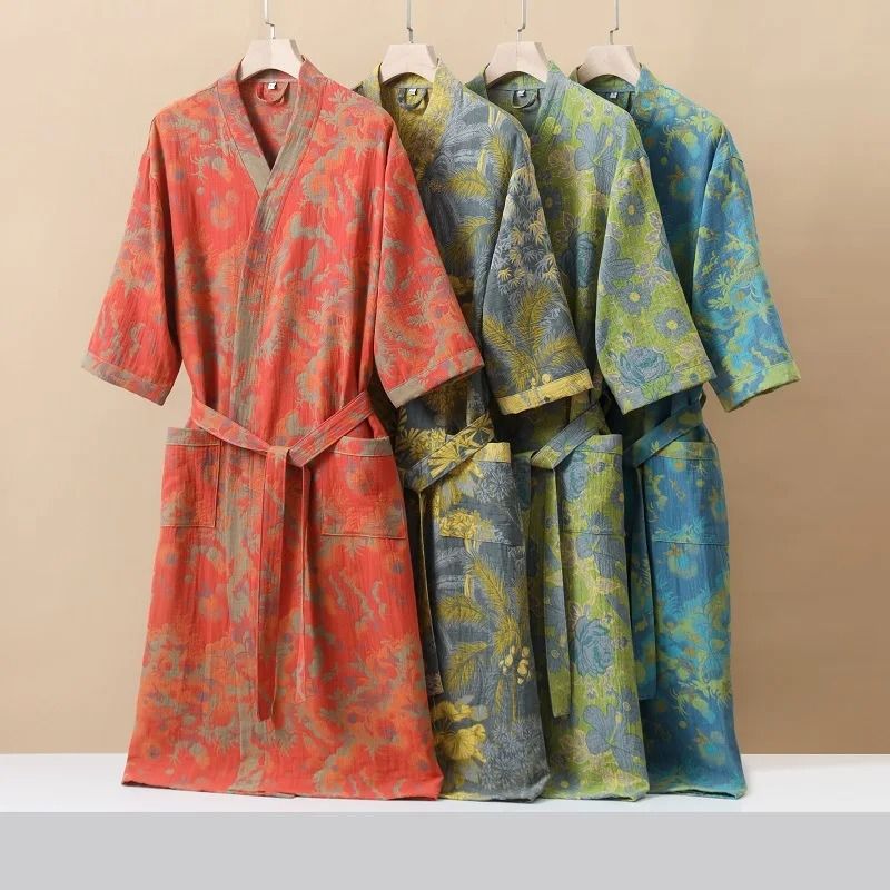 Fashionable Printed HalfSleeve Cotton Kimono Bathrobe 1