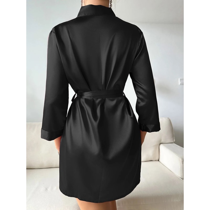 Silky Ice Silk Morning Gown Elegant LaceUp Summer Bathrobe 2