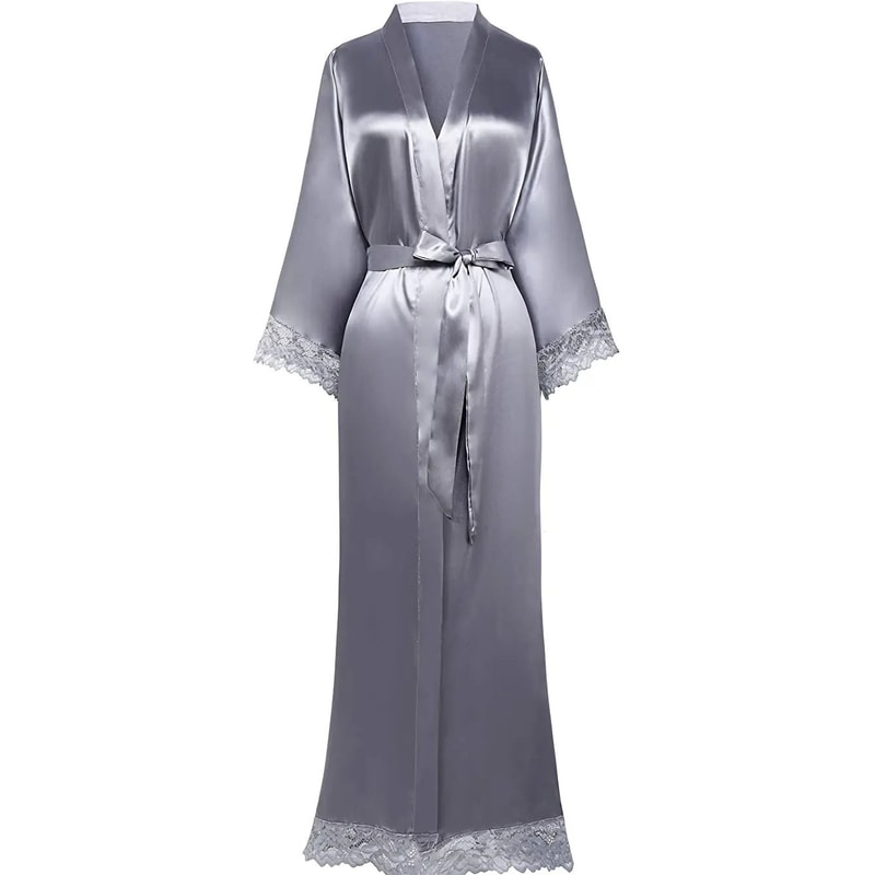Silky Satin Lace Wedding Robe Elegant Bridal Bridesmaid Sleepwear 10