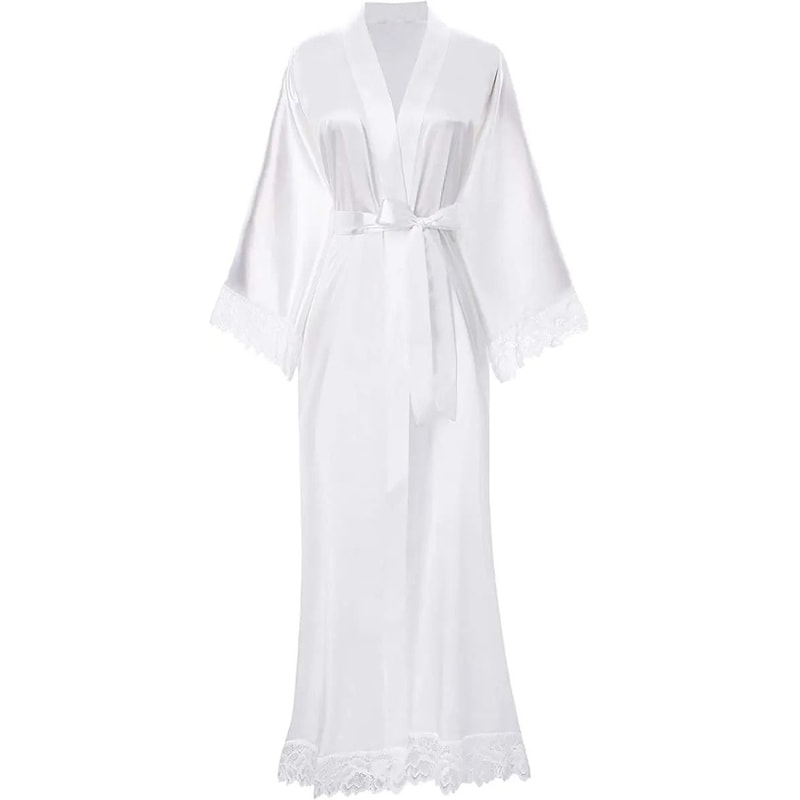 Silky Satin Lace Wedding Robe Elegant Bridal Bridesmaid Sleepwear 6