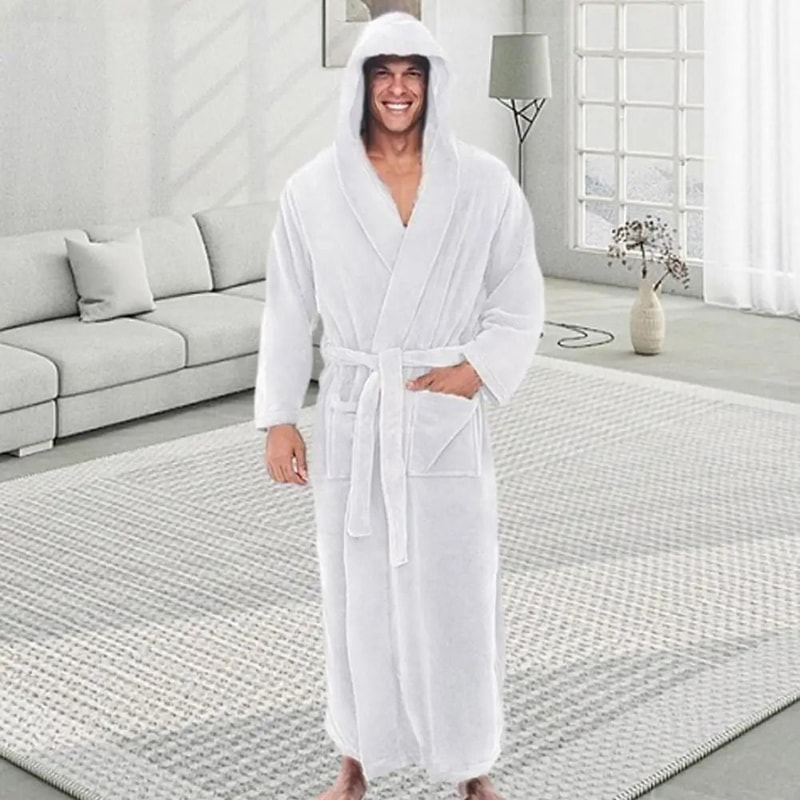 UltraSoft Plush Hooded Bathrobe FullLength Fluffy Winter Loungewear 4