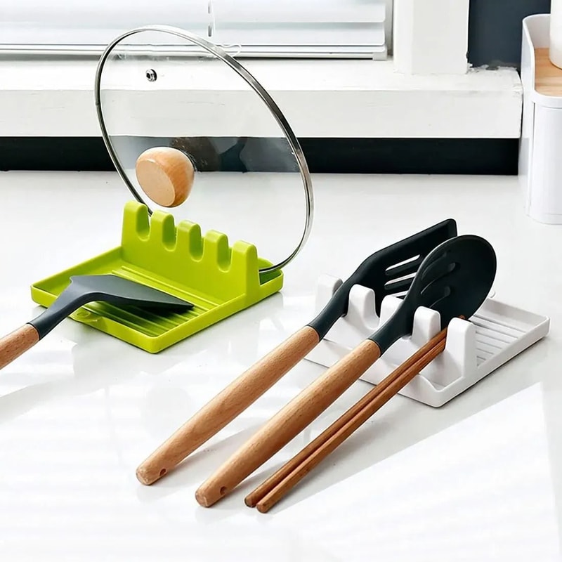 Multifunctional Kitchen Spatula Pot Lid Rack Clean Countertop Organizer 0