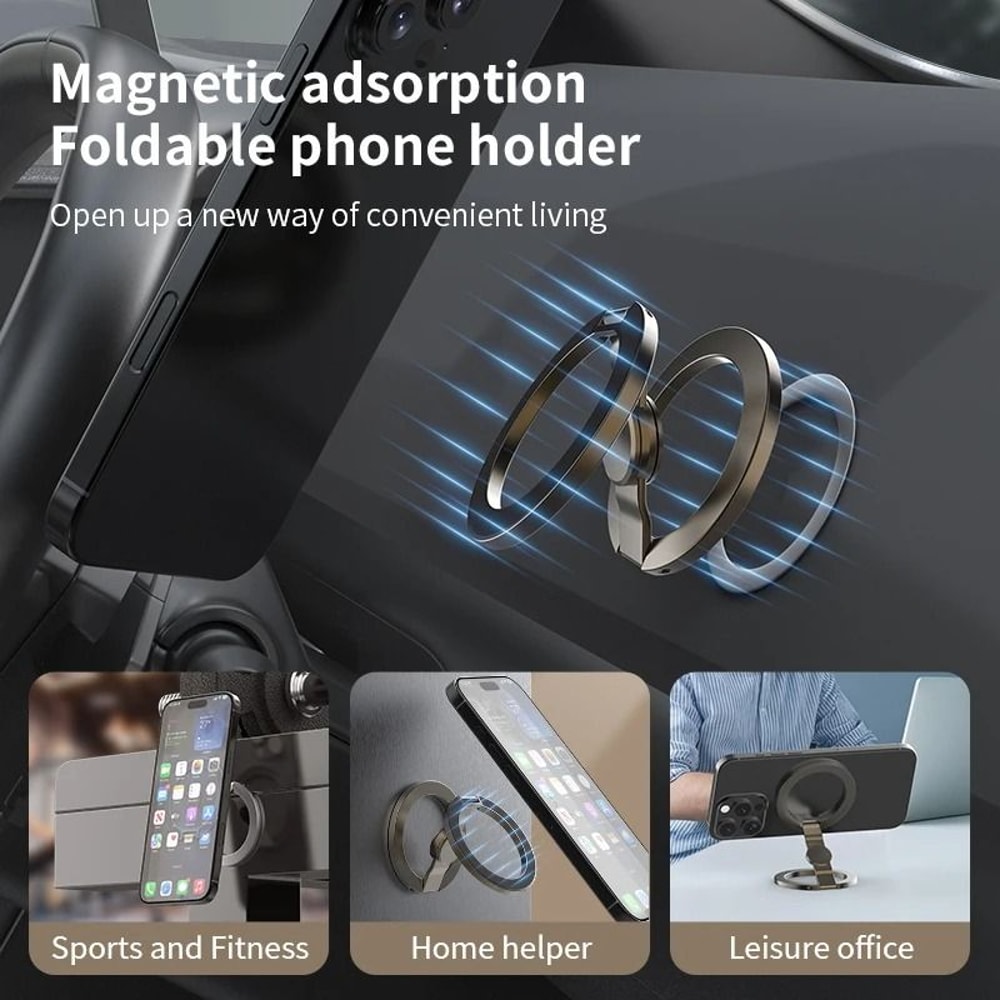 Double Magnetic Phone Ring Stand UltraStrong Foldable Metal Bracket 3