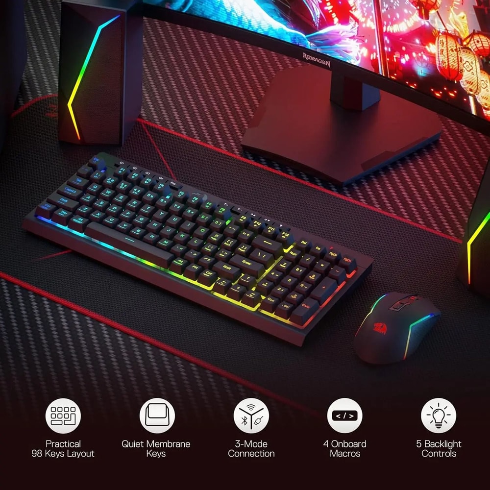 Wireless Gaming Essentials 98Key RGB Keyboard Mouse Combo 5