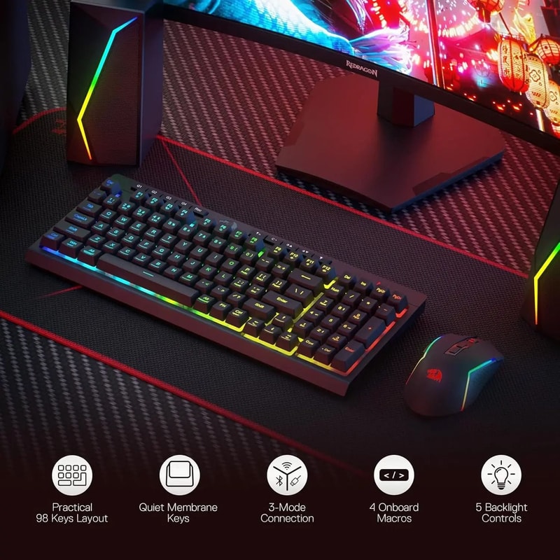 Wireless Gaming Essentials 98Key RGB Keyboard Mouse Combo 5