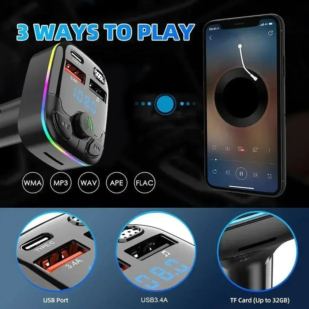 Car Bluetooth 50 FM Transmitter Dual USB Fast Charging Audio Adapter 4