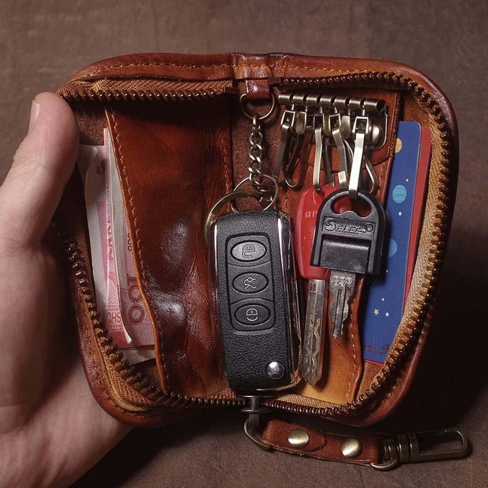 Genuine Leather Car Key Bag Luxury Vintage Multipurpose Wallet Organizer 5