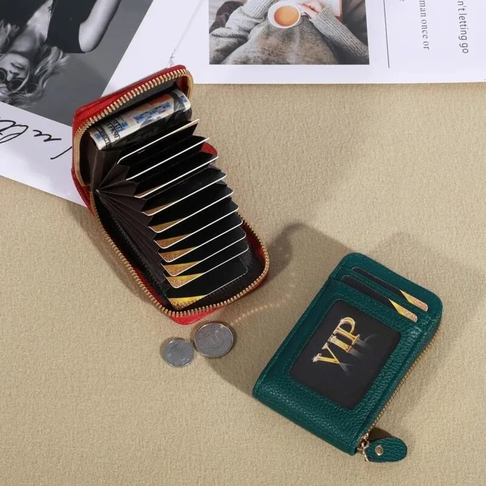 Vintage RFIDBlocking Card Case Luxury PU Leather Secure Zipper Wallet 3