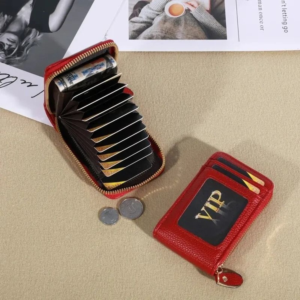 Vintage RFIDBlocking Card Case Luxury PU Leather Secure Zipper Wallet 5