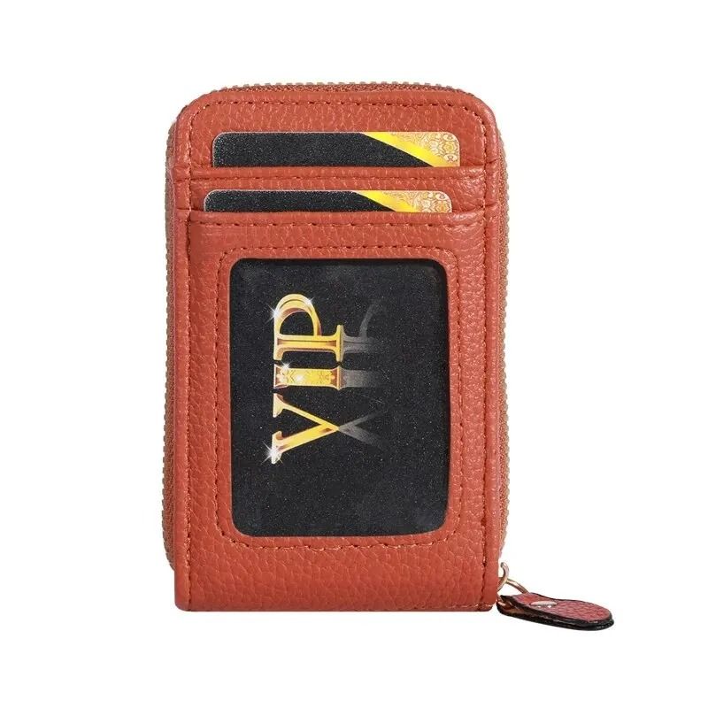 Vintage RFIDBlocking Card Case Luxury PU Leather Secure Zipper Wallet 10