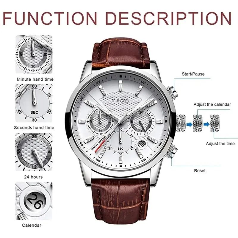 Luxury Chronograph Sport Watch Business Casual Leather Date Timepiece 2