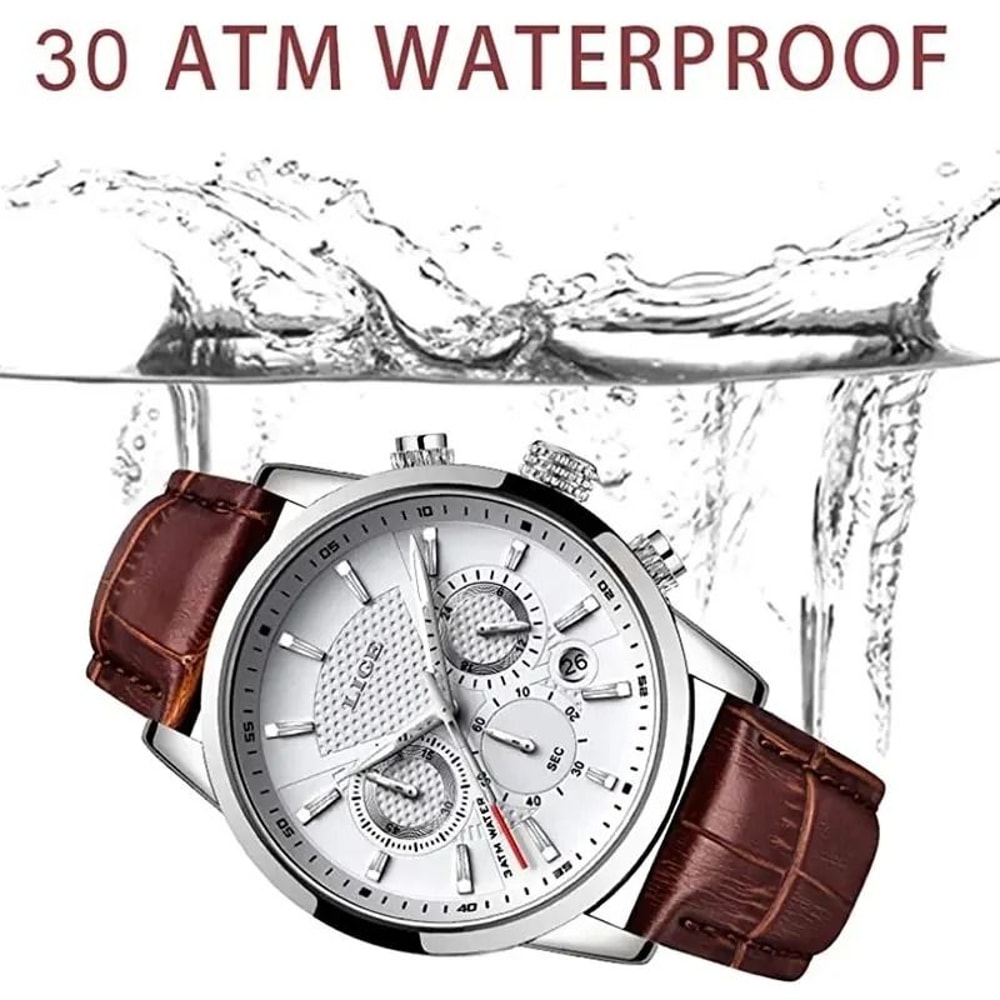 Luxury Chronograph Sport Watch Business Casual Leather Date Timepiece 3