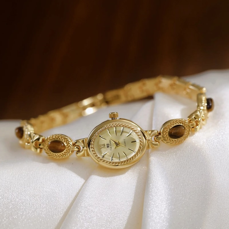 Luxury Elegant Amber Jewelry Watch Vintage Gold Bracelet Oval Timepiece 3