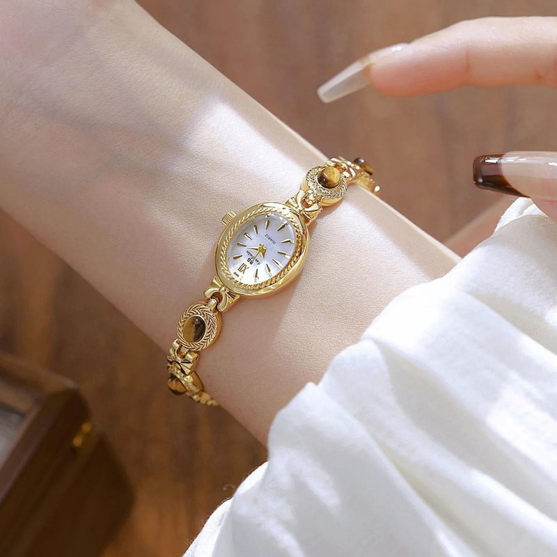 Luxury Elegant Amber Jewelry Watch Vintage Gold Bracelet Oval Timepiece 4
