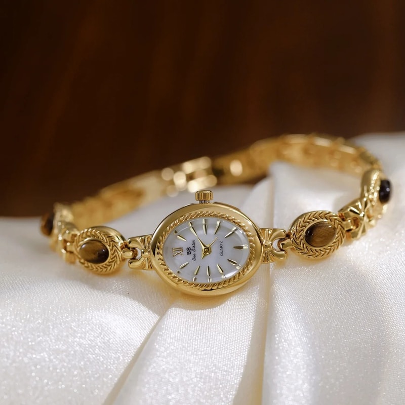 Luxury Elegant Amber Jewelry Watch Vintage Gold Bracelet Oval Timepiece 5