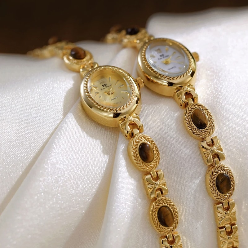 Luxury Elegant Amber Jewelry Watch Vintage Gold Bracelet Oval Timepiece 6