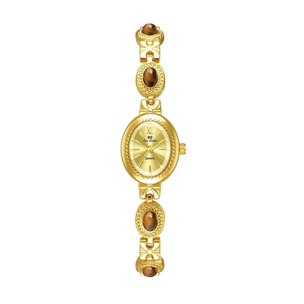 Luxury Elegant Amber Jewelry Watch Vintage Gold Bracelet Oval Timepiece 8